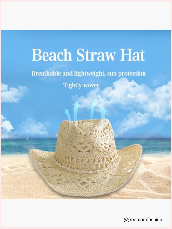 Straw Cowboy Hat for Women, Western Beach Cowgirl Hat with 2 Replacement Hat main image 5